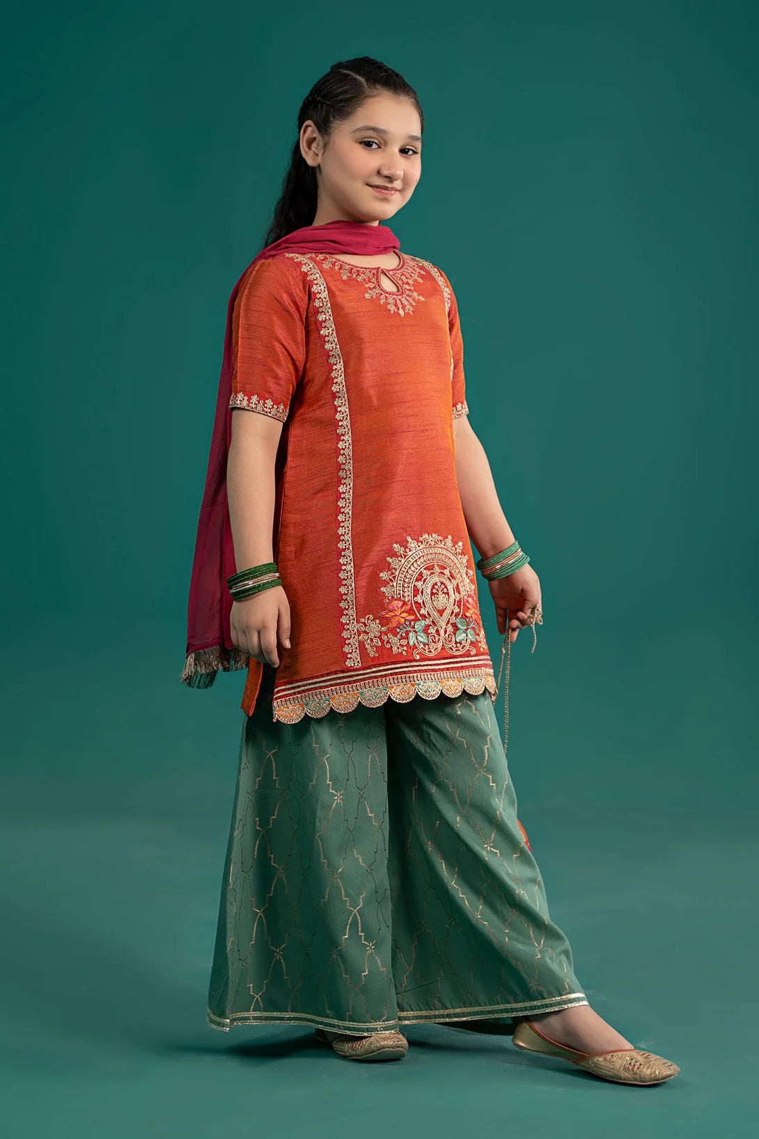 3 Piece Embroidered Raw Silk Suit