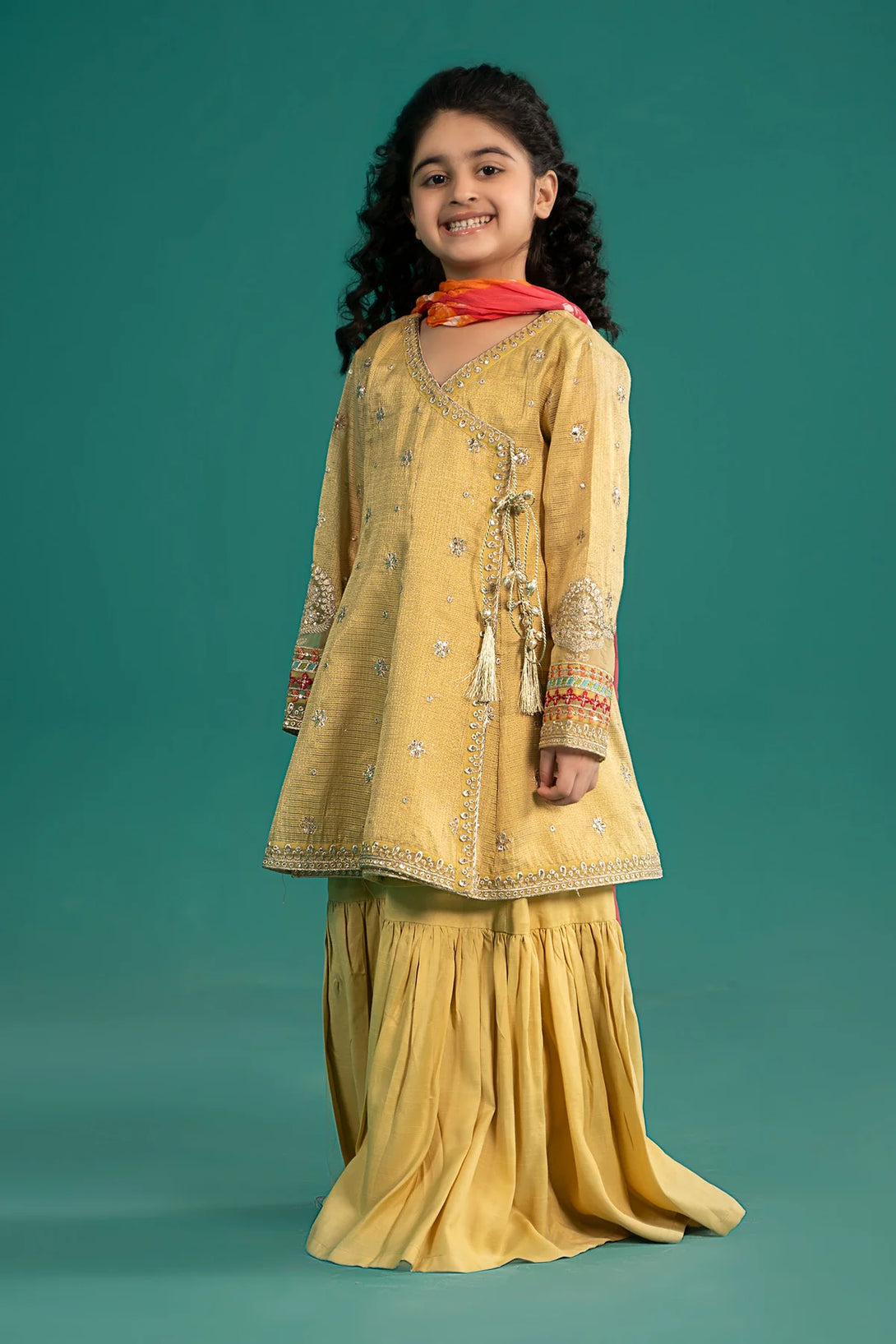 3 Piece Embroidered Cotton Zari Net Suit