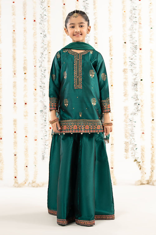 3 Piece Printed Two Tone Silk Suit