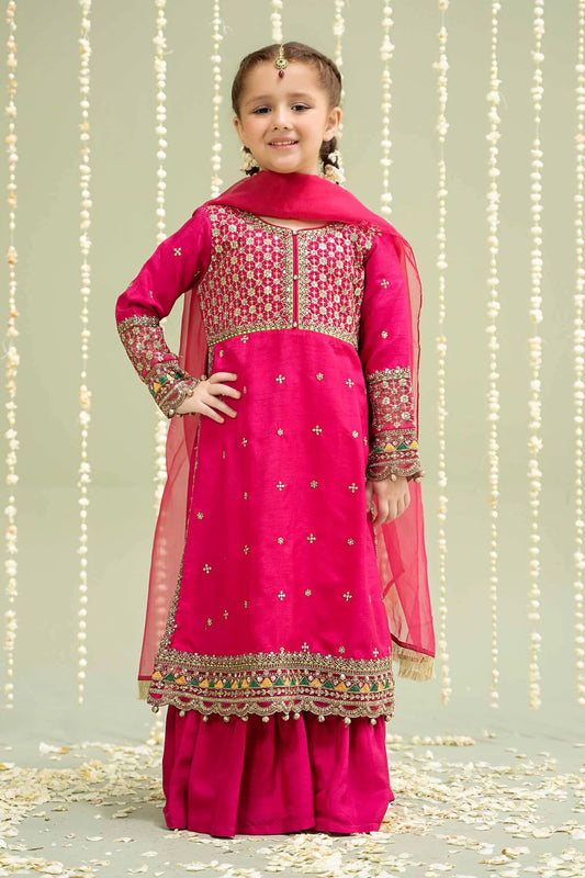 3 Piece Embroidered Raw Silk Suit | MKS-W24-13