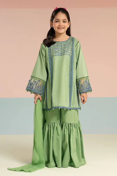 3 Piece Embroidered Dobby Lawn Suit MKD-EF26-06-Green