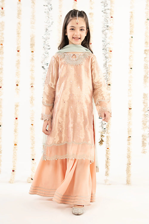 3 Piece Embroidered Tissue Suit-MKS-EF26-20-Pink