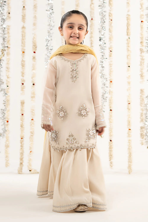 3 Piece Embroidered Organza Suit-MKS-EF26-43-Off White