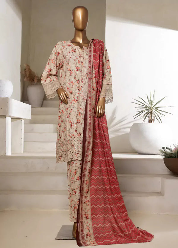 3 Piece Embroidered MultiColor Cotton Shirt with Trouser & Dupatta