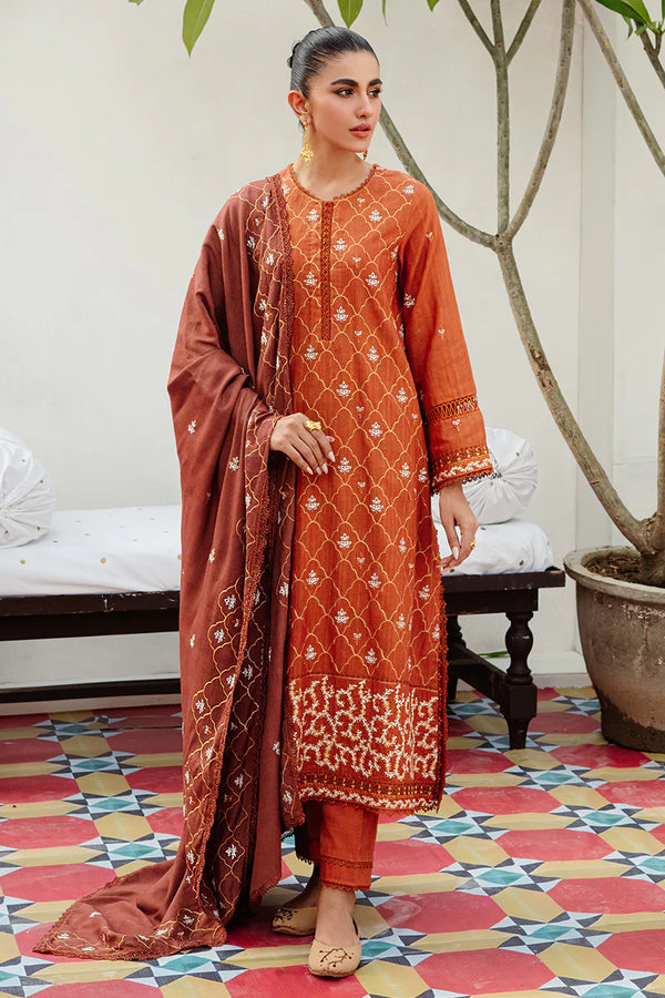 TAN HUES-3PC KHADDAR EMBROIDERED SUIT