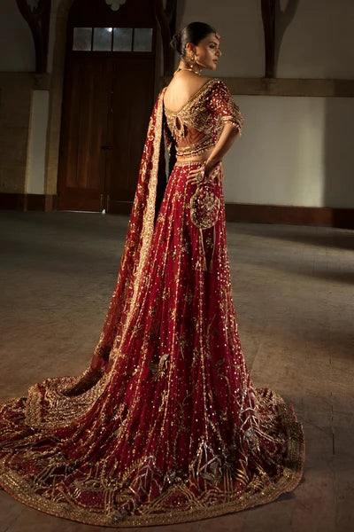 Nayla Vintage Garnet Lehenga Choli | Luxury Pakistani Bridal Couture by Sunia Manahil