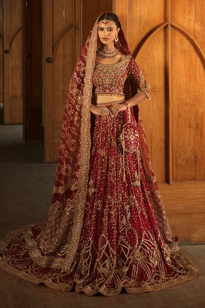 Nayla Vintage Garnet Lehenga Choli | Luxury Pakistani Bridal Couture by Sunia Manahil