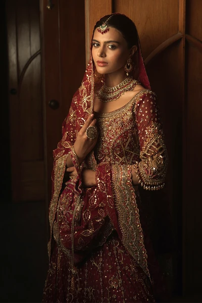 Nayla Vintage Garnet Lehenga Choli | Luxury Pakistani Bridal Couture by Sunia Manahil