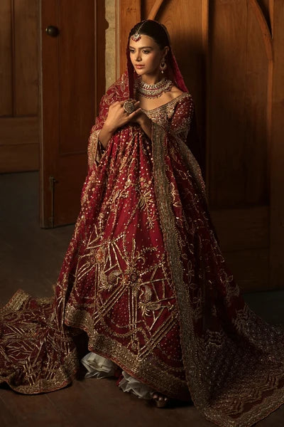 Nayla Vintage Garnet Lehenga Choli | Luxury Pakistani Bridal Couture by Sunia Manahil