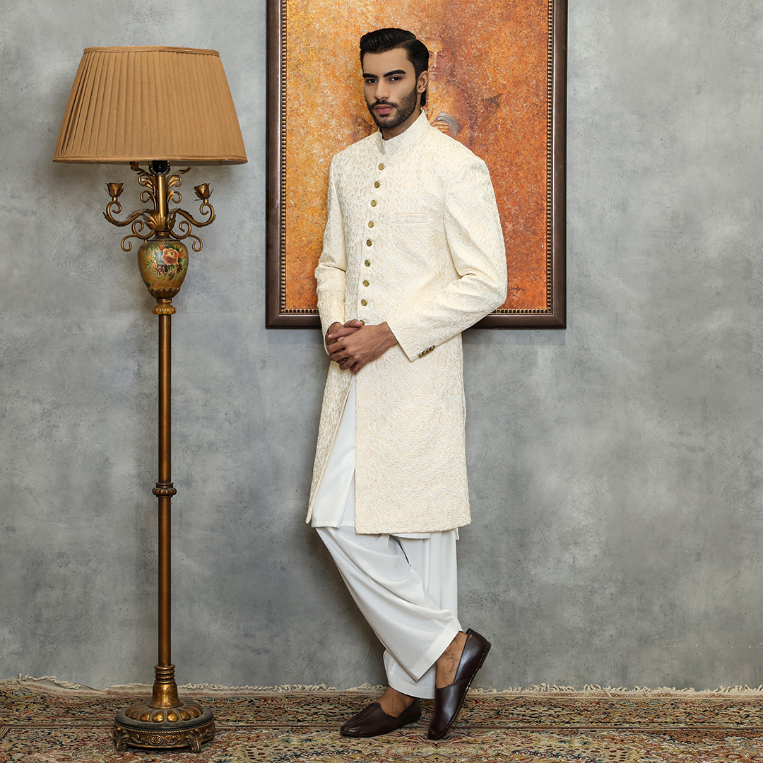 Premium Satin Silk Pristine Embroidered Sherwani