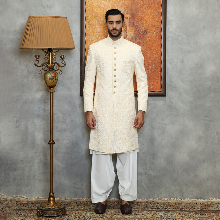 Premium Satin Silk Pristine Embroidered Sherwani