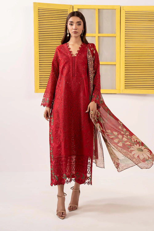 3 Piece Embroidered Dobby Lawn Suit DW-EF26-34-Red