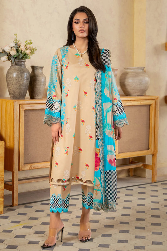 3-PC Printed Lawn Shirt with Embroidered Chiffon Dupatta and Trouser AS4-43