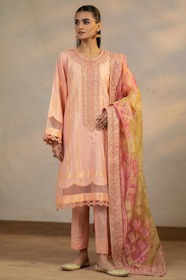 3 Pc Embroidered Cambric Jacquard with Embroidered Chiffon Dupatta CJ4-08