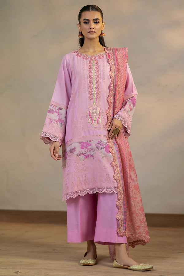 3 Pc Embroidered Cambric Jacquard with Embroidered Chiffon Dupatta CJ4-04