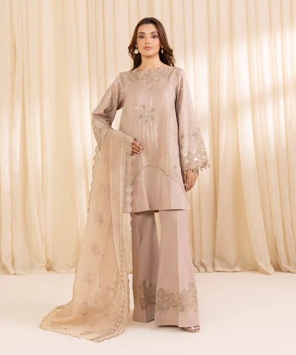 3 Piece - Embroidered Silk Suit