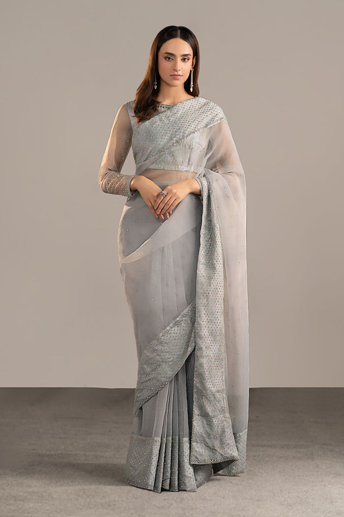 Embellished Organza Saree - Ice Blue