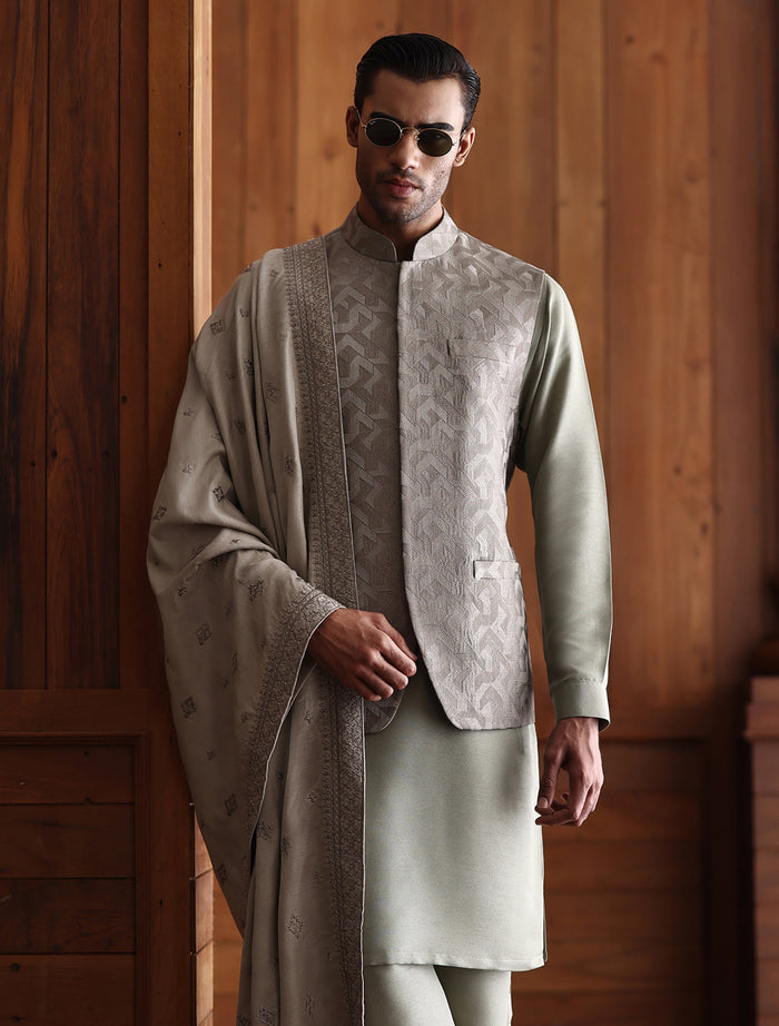 Deep Taupe Embroidered Shawl