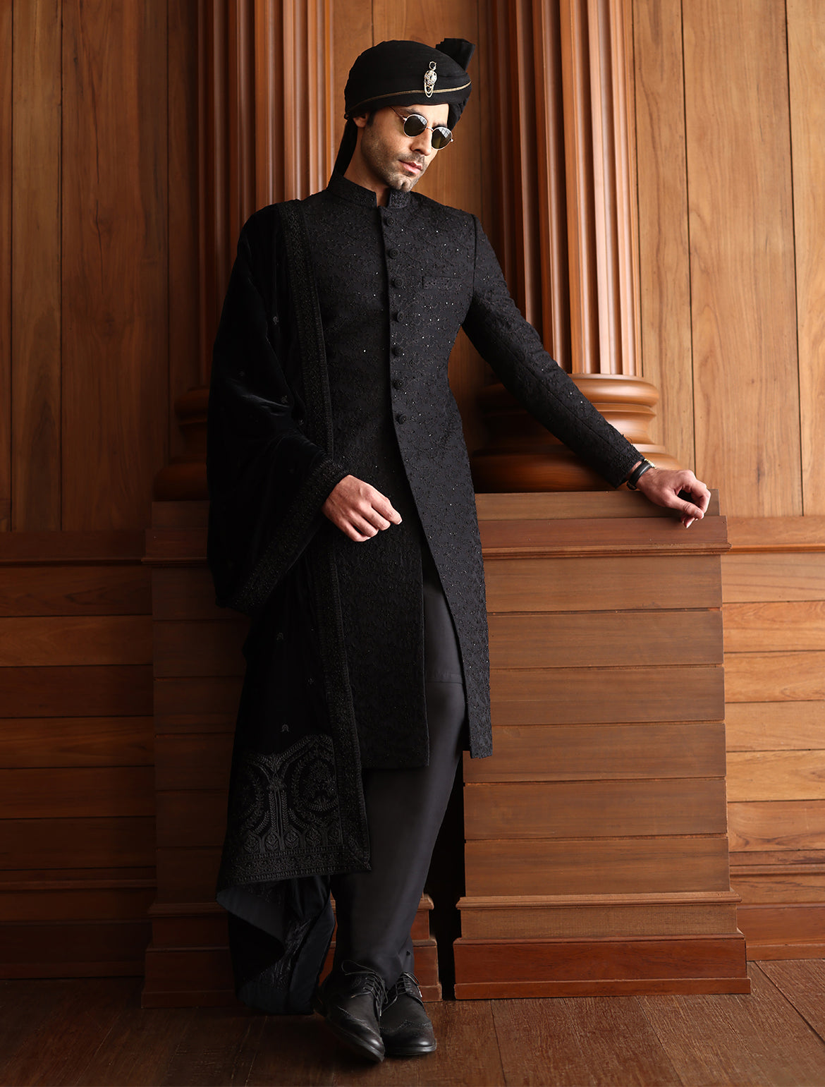 Black Velvet Embroidered Shawl