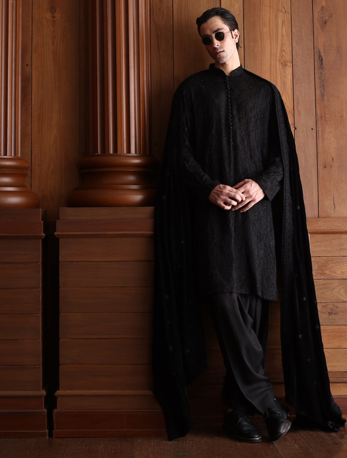 Black Velvet Embroidered Shawl