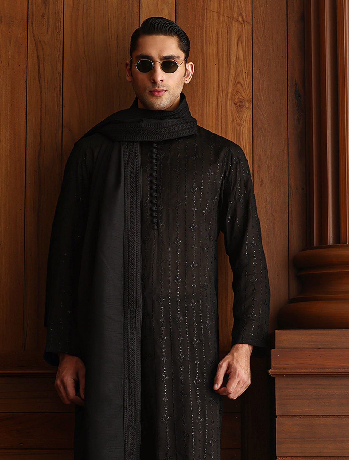 Black Embroidered Shawl