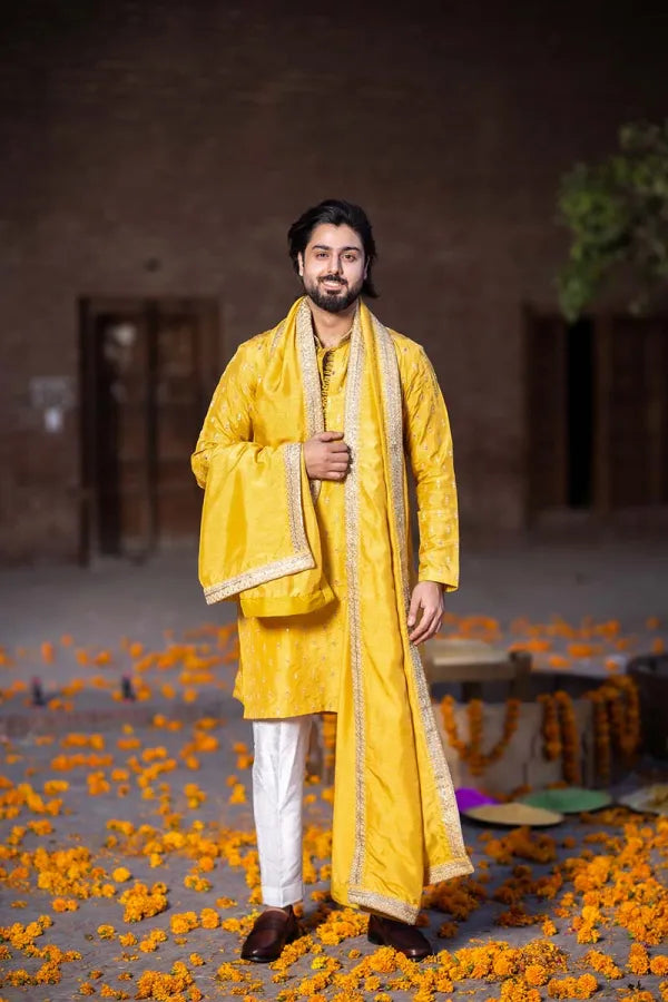 Raw Silk Yellow Kurta