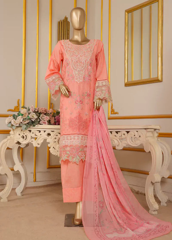3 Piece Self Embroidered Flamingo Pink Lawn Shirt with Self Farshi Shalwar & Dupatta