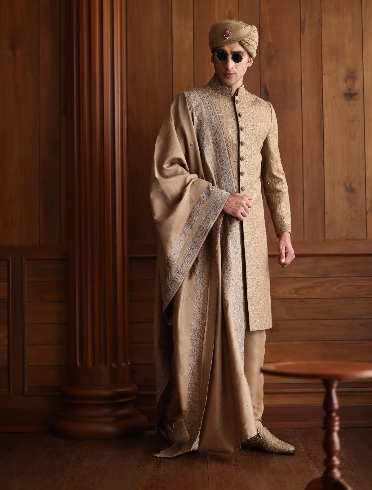 Antique Oak Classic Embroidered Sherwani