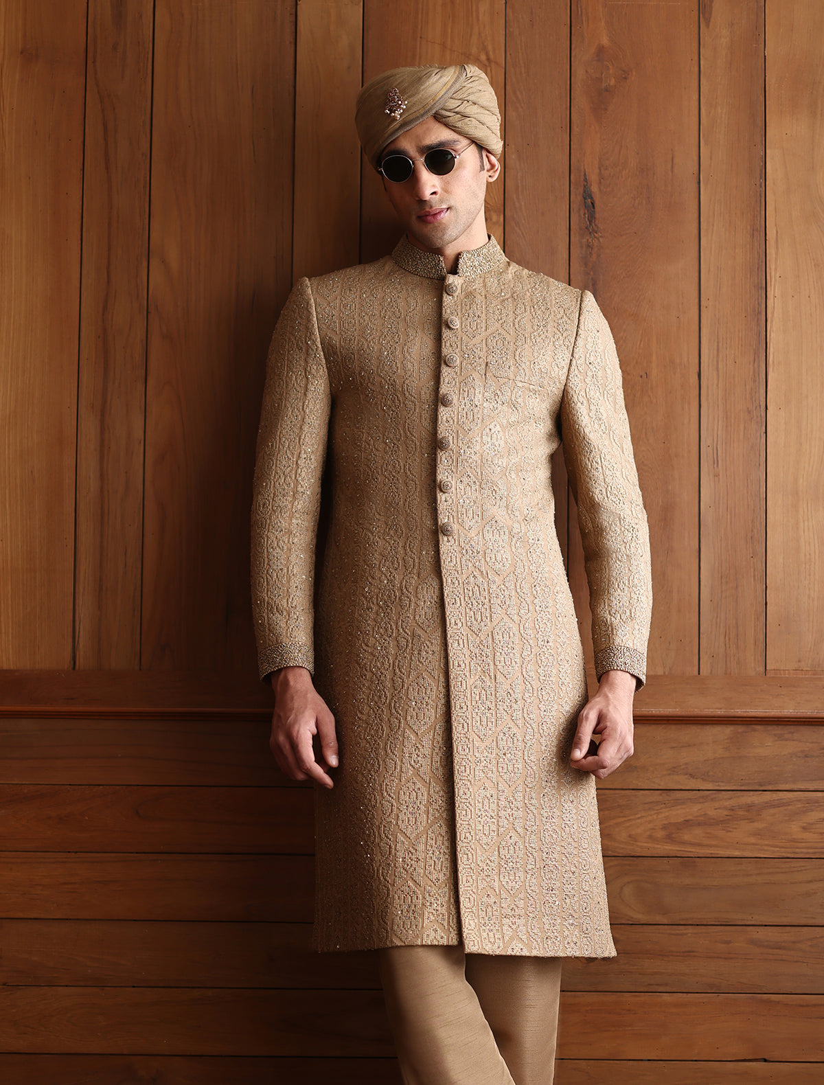 Antique Oak Classic Embroidered Sherwani