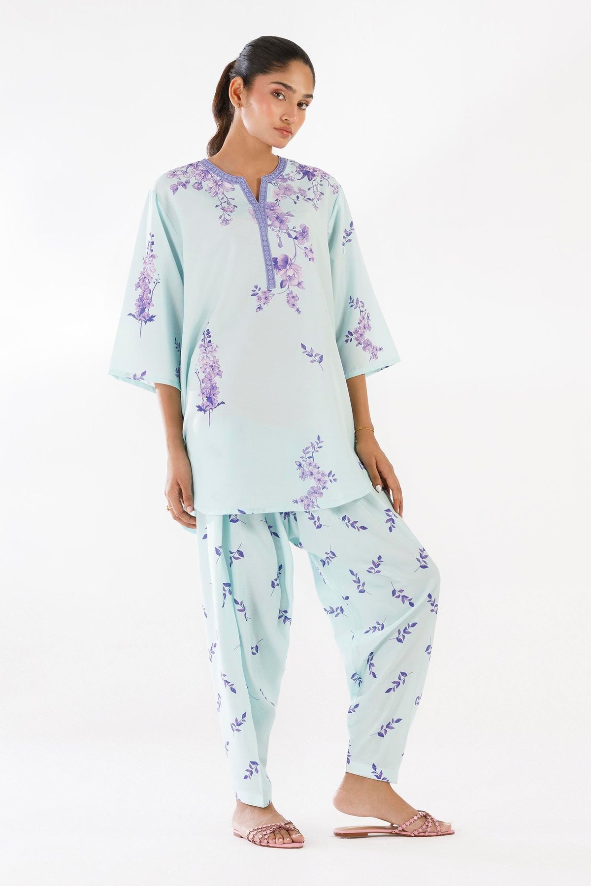 Sky Blue Printed Viscose Shirt + Shalwar