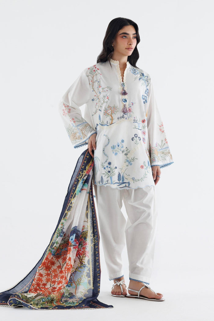 Off-White Embroidered Cambric Suit