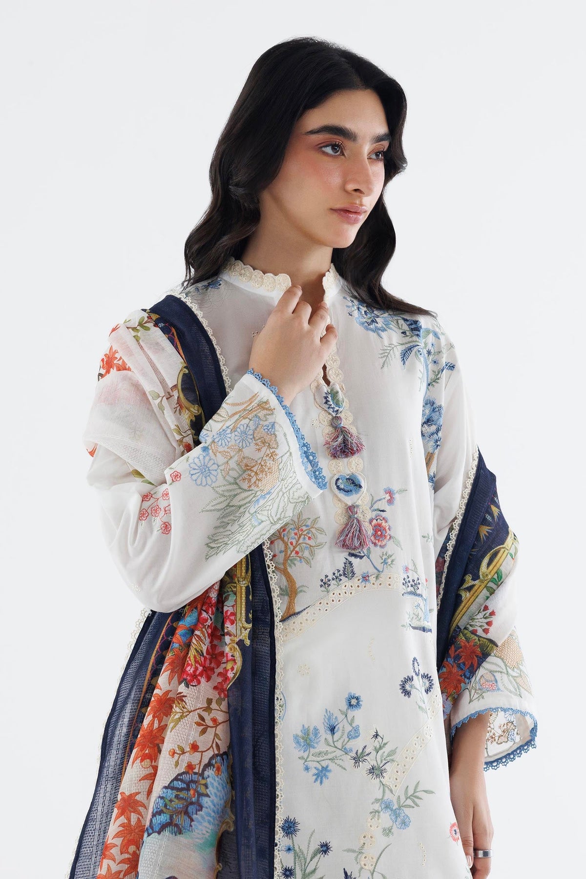 Off-White Embroidered Cambric Suit