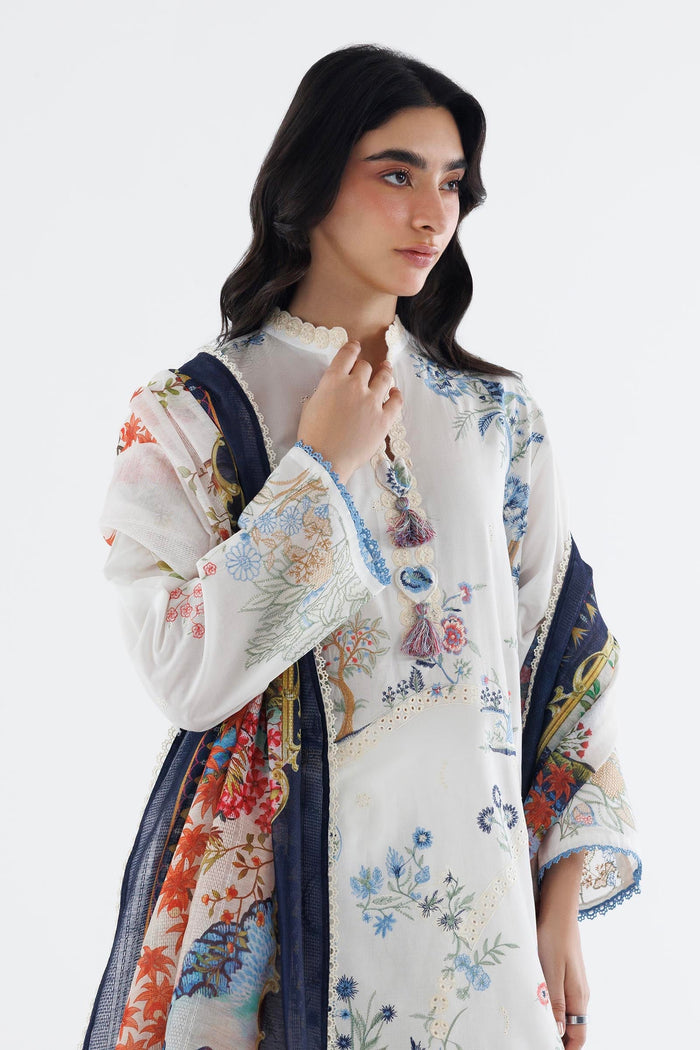 Off-White Embroidered Cambric Suit