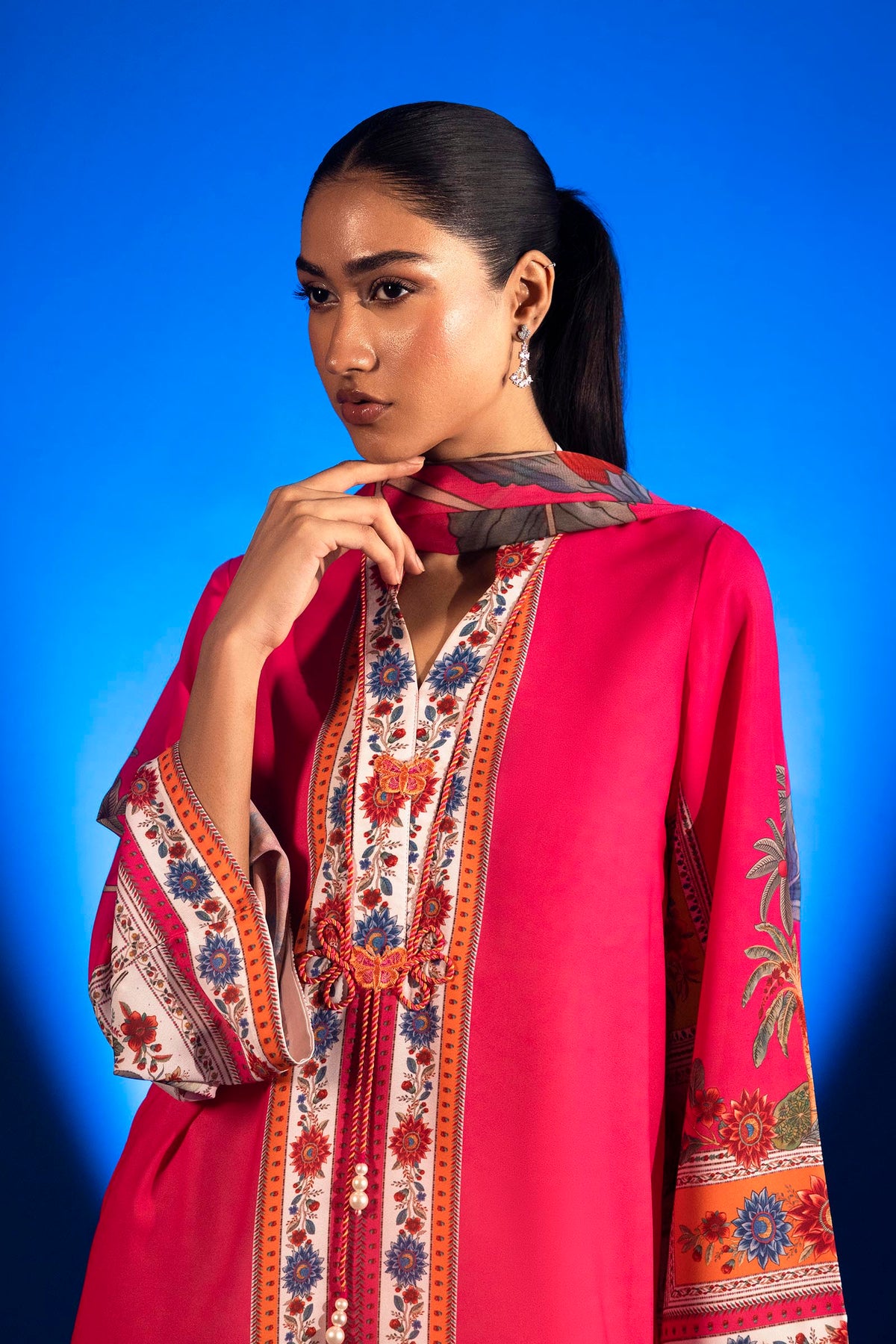 Magenta Printed Crepe Shirt + Dupatta