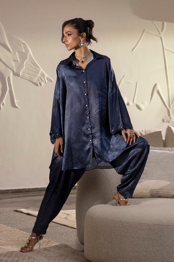 Charcoal Printed Satin Shirt + Shalwar