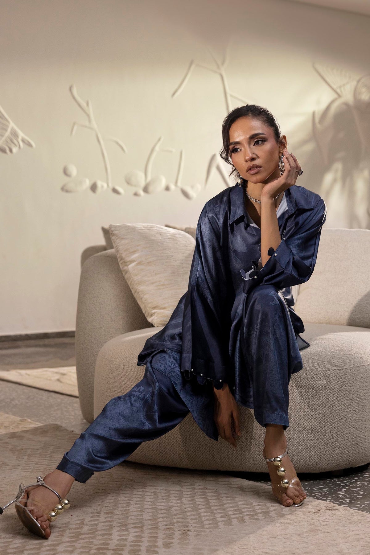 Charcoal Printed Satin Shirt + Shalwar