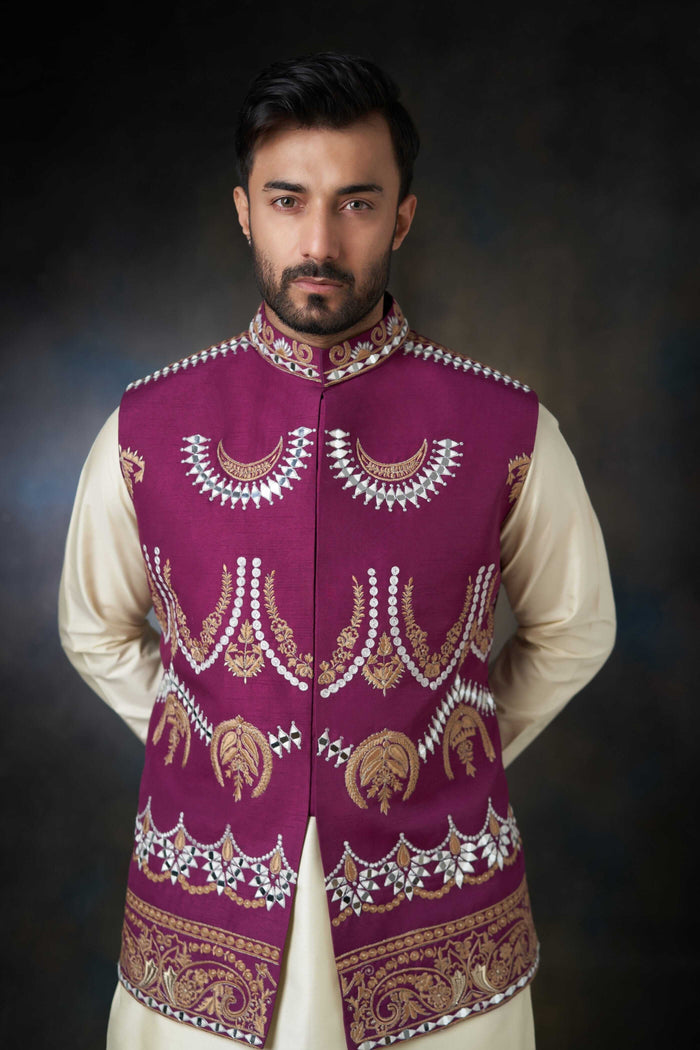 Tyrian Purple Handcrafted Embroidered Waistcoat
