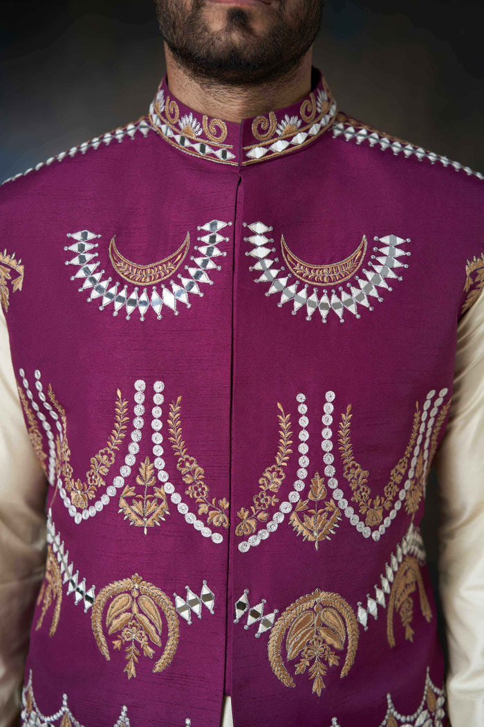 Tyrian Purple Handcrafted Embroidered Waistcoat