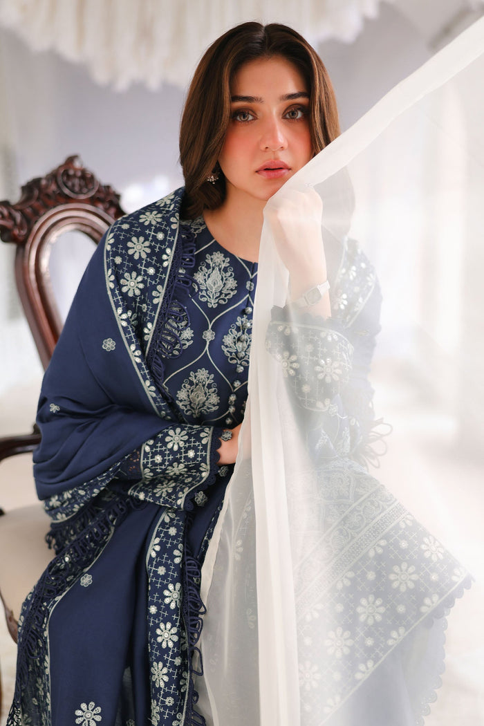 Obsidian Blue 3 Piece Satin Embroidered Suit