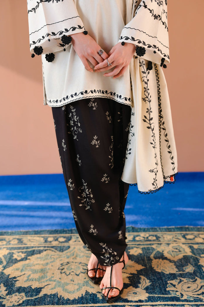 Ivory Noir 3 Piece Satin Printed Suit