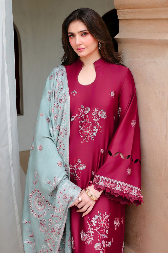 Vermillion Wood 3 Piece Satin Embroidered Suit