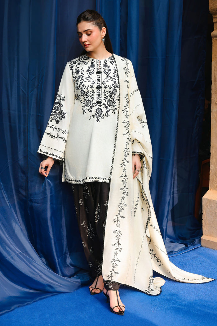 Ivory Noir 3 Piece Satin Printed Suit