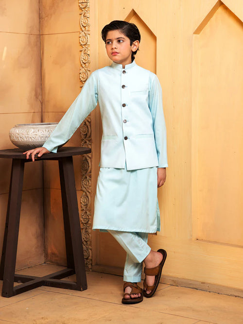 Sky Kurta Trouser with Waistcoat
