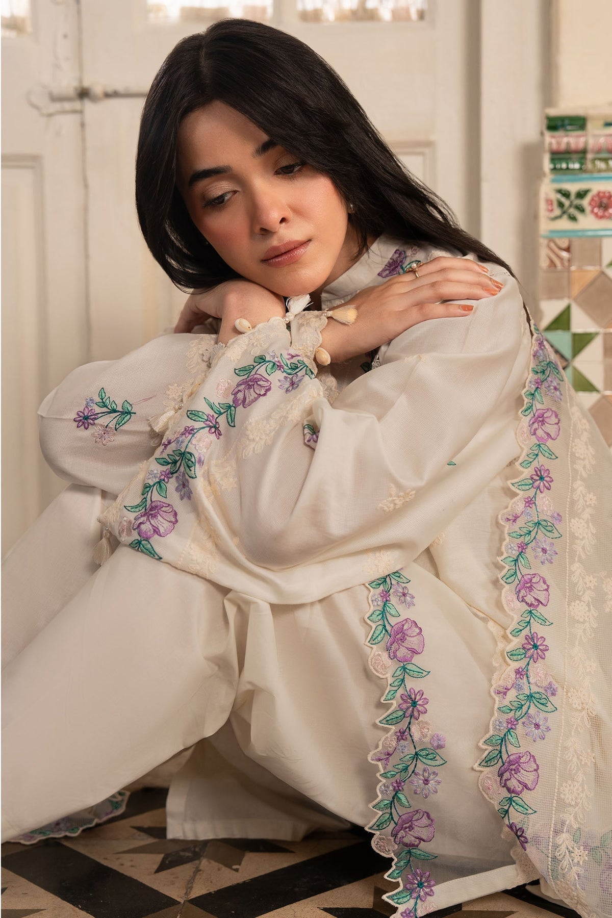 Ivory Fleur 3 Piece Embroidered Suit