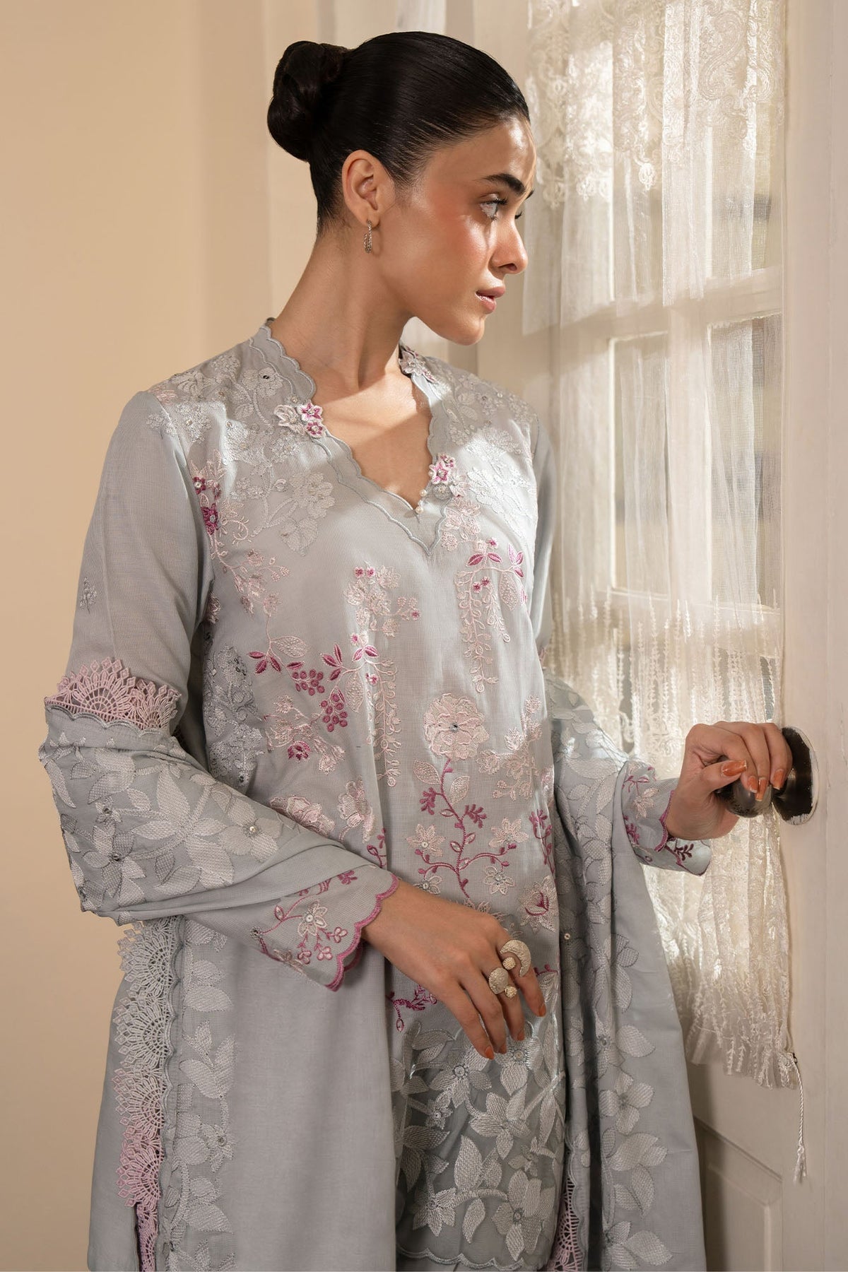 Floral Symphony 3 Piece Embroidered Suit