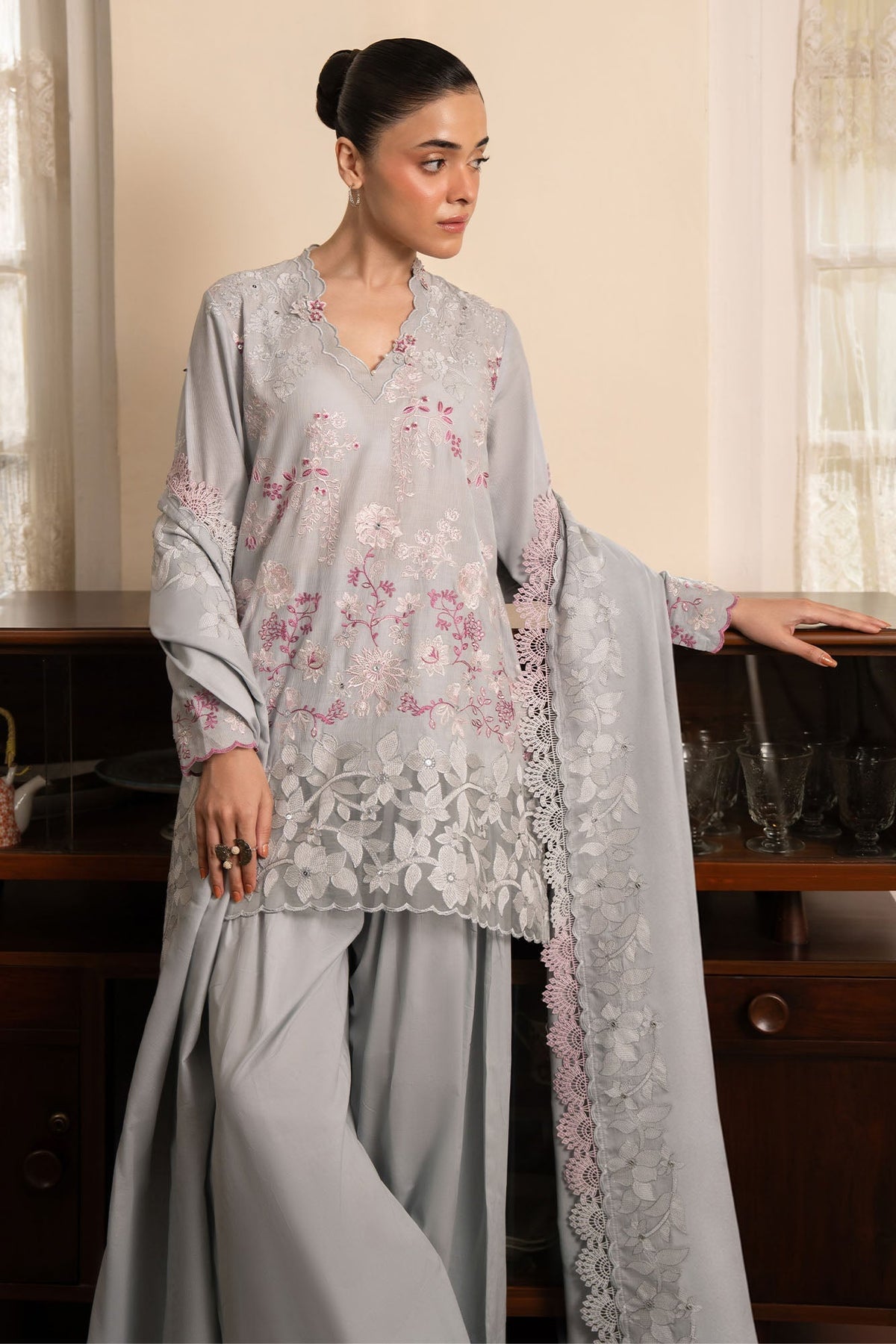 Floral Symphony 3 Piece Embroidered Suit