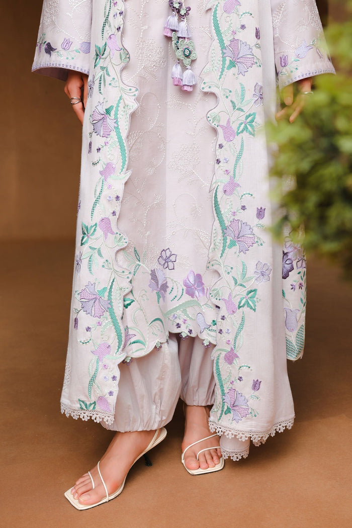 Mauve Tint 3 Piece Satin Embroidered Suit