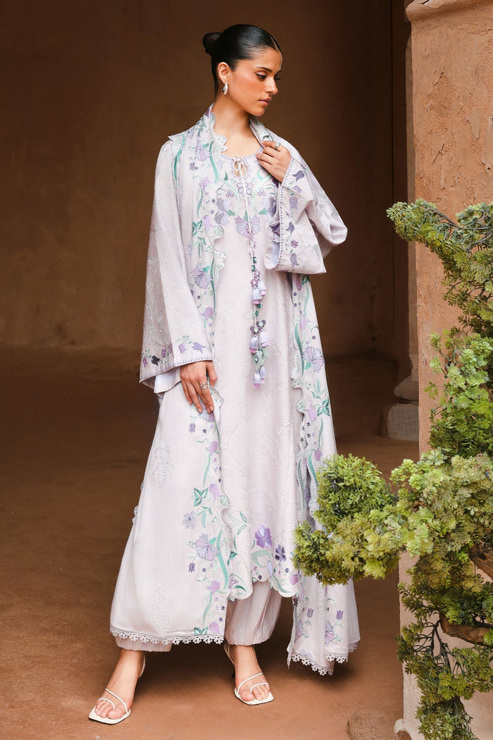Mauve Tint 3 Piece Satin Embroidered Suit