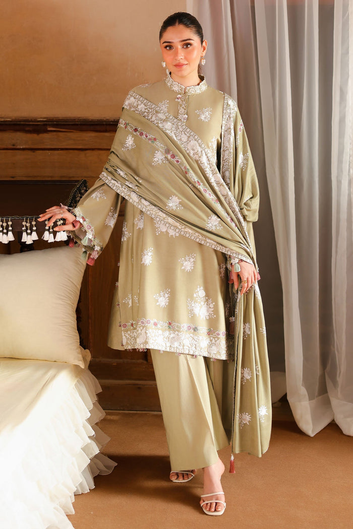 Muted Sage 3 Piece Satin Embroidered Suit