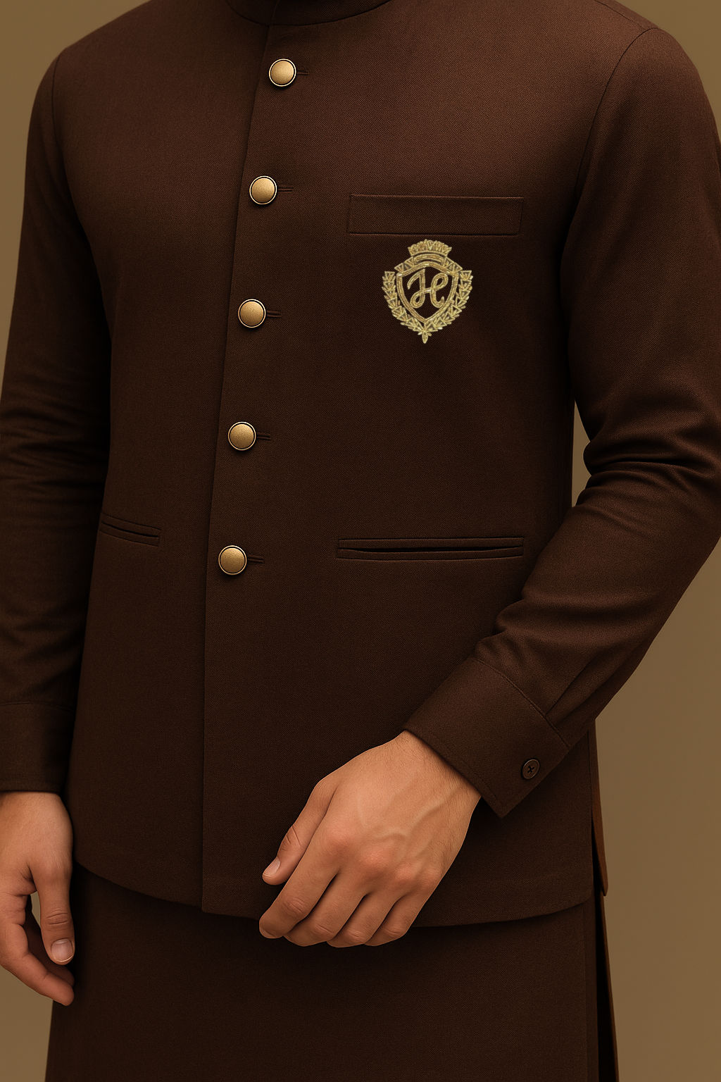Chocolate Brown Waistcoat with Kurta/Pajama - Cotton Silk